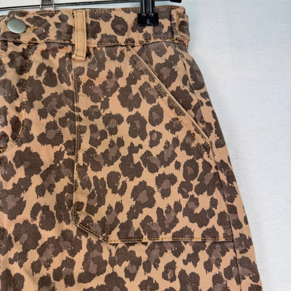 Versona Modern Leopard Print Denim Mini Skirt Tan Brown Animal Raw Hem Womens 4 - Picture 5 of 8